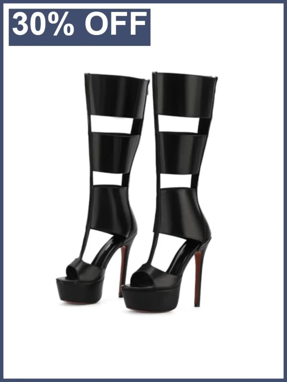 Faux Leather Platform Knee High Heels Open Toe Gladiator Sandals Party